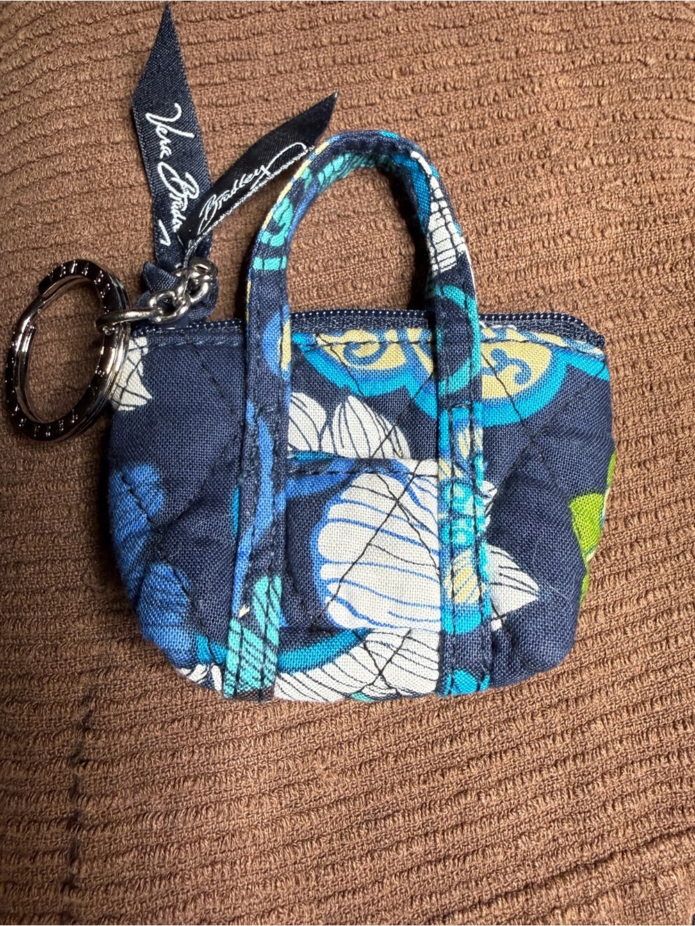 Vera Bradley Navy Blue Floral Mini Keychain Tote